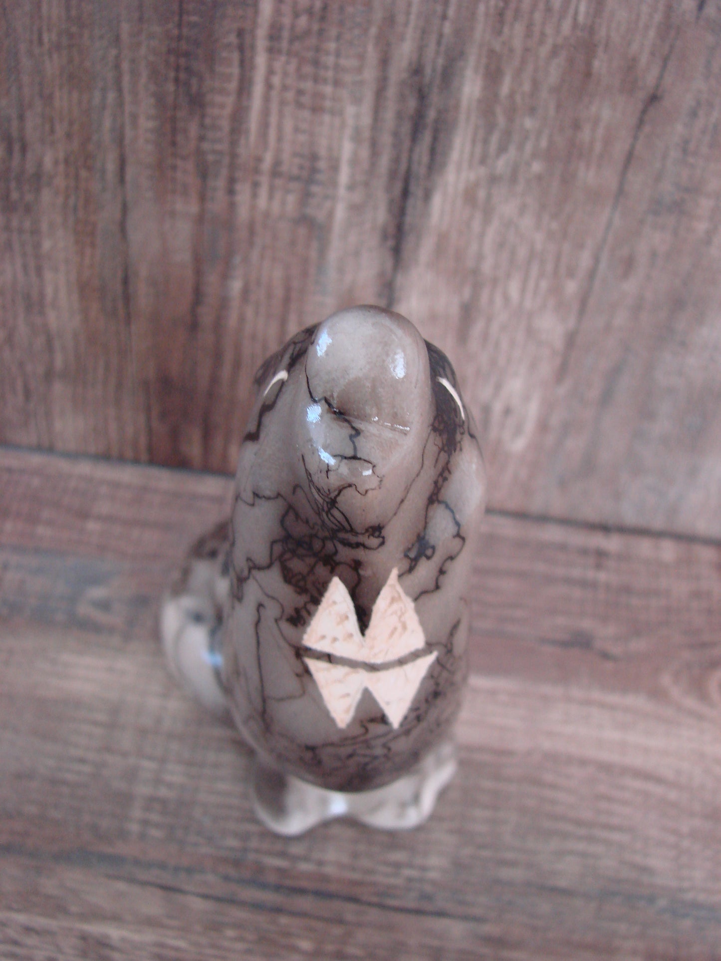 Navajo Pottery Horse Hair Howling Wolf Sculpture by Vail