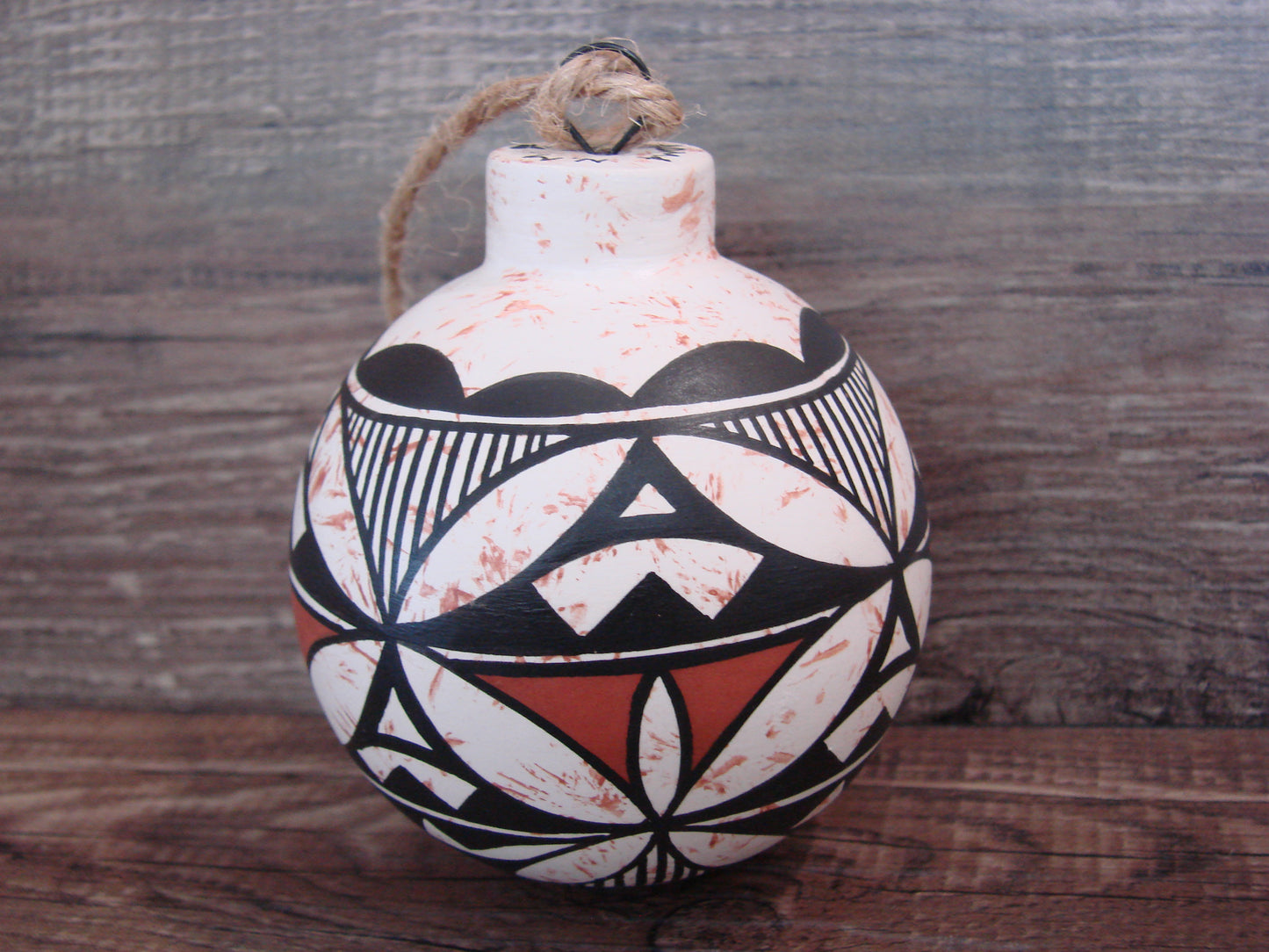 Native American Acoma Indian Hand Painted Fine Line Ornament by T. Sal