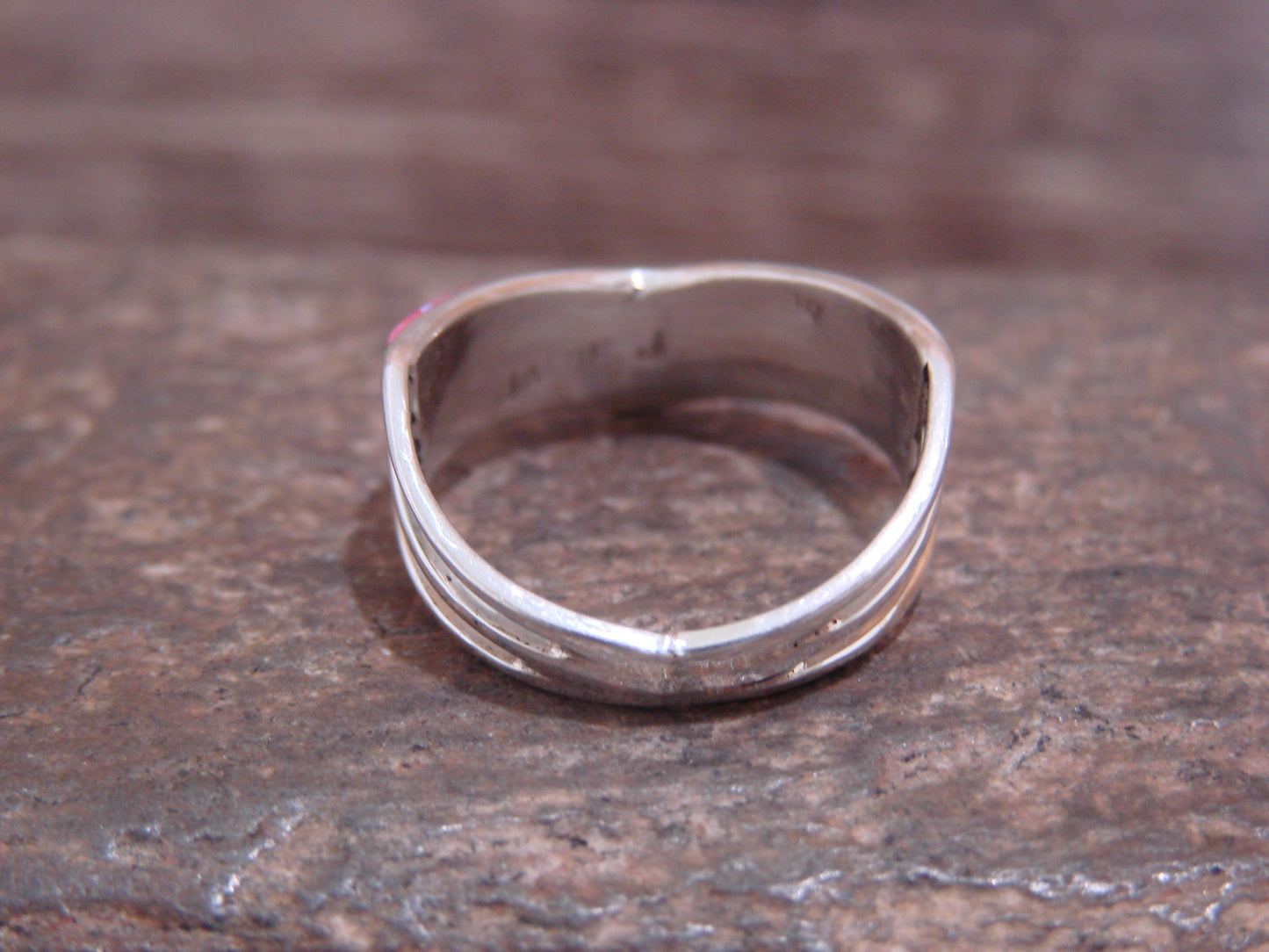 Native American Sterling Silver Pink Opal Inlay Ring by Johnson - Size 6.5