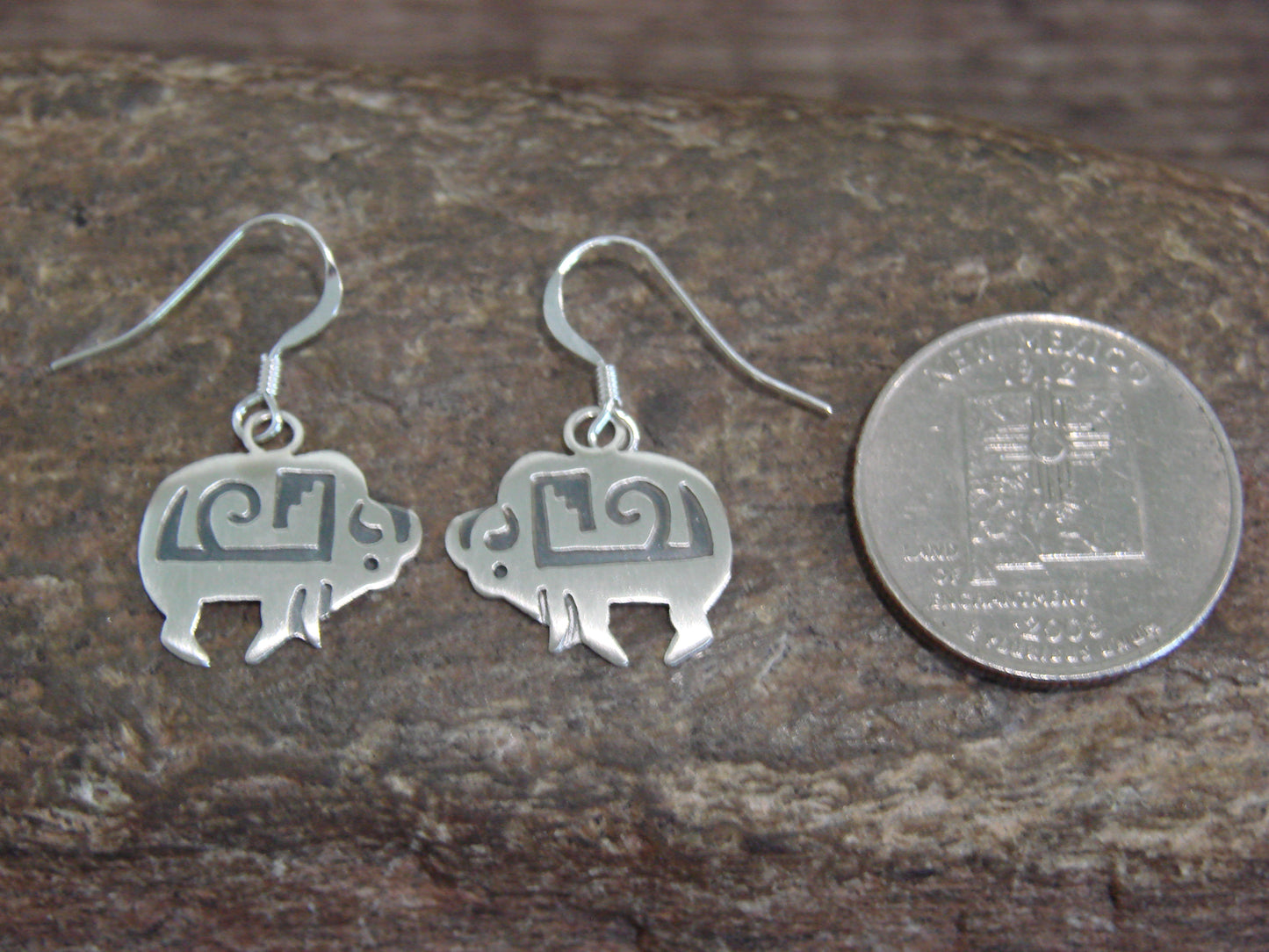Native American Sterling Silver Buffalo Dangle Earrings by Gene