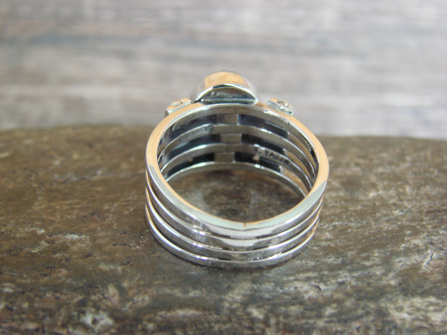 Native American Sterling Silver & Turquoise Ring Signed Yazzie - Size 9