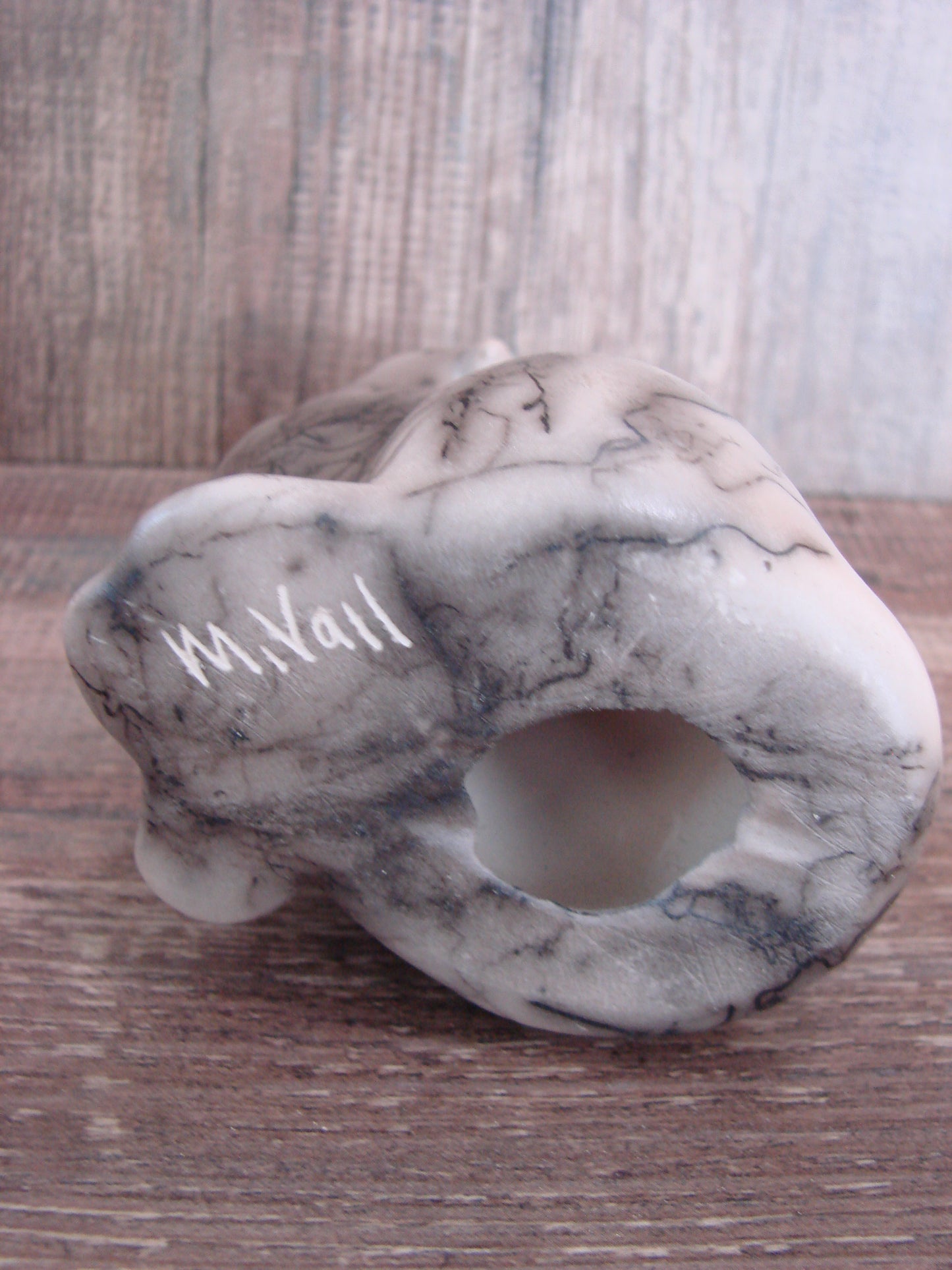 Navajo Pottery Horse Hair Howling Wolf Sculpture by Vail