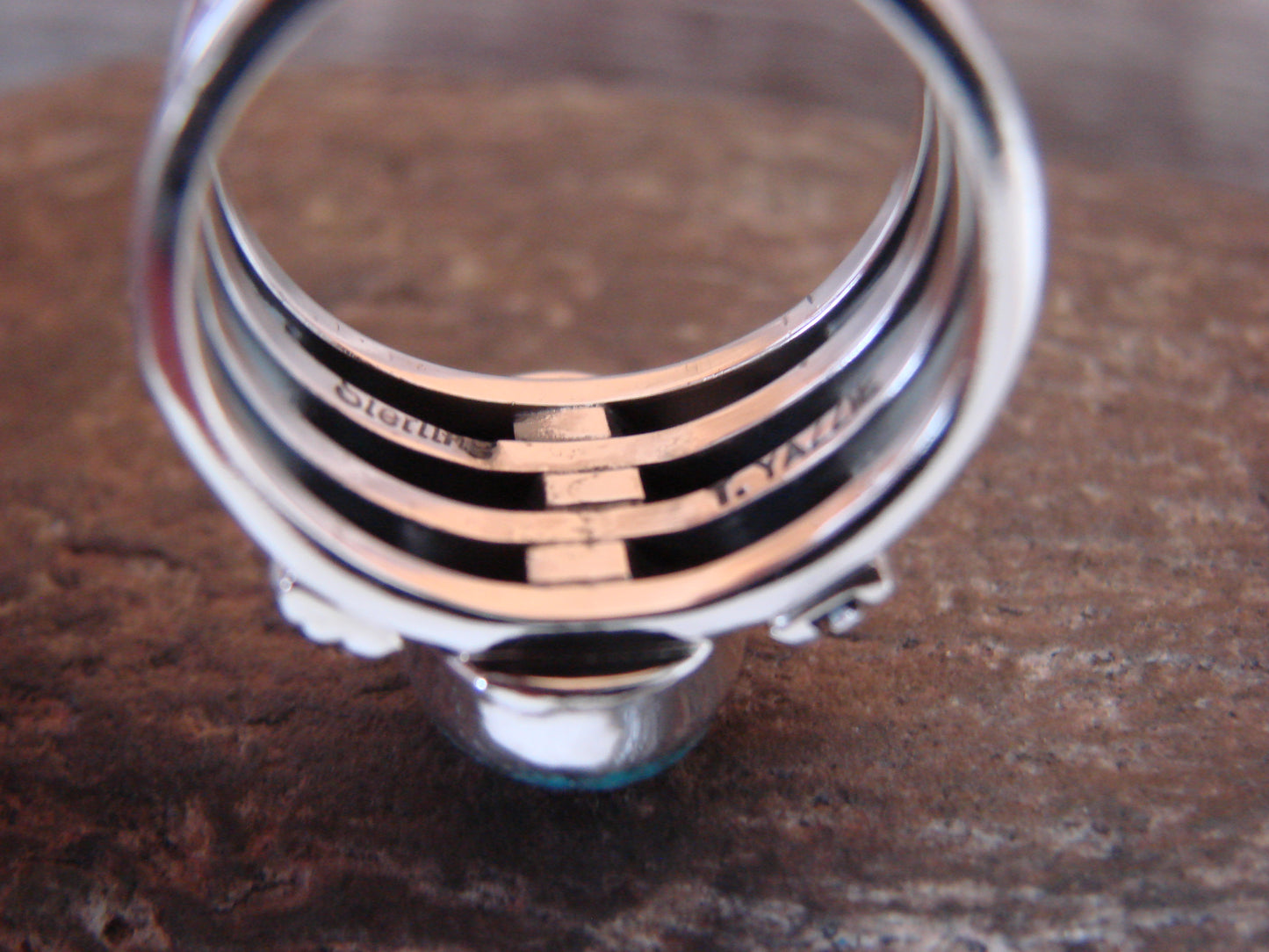 Native American Sterling Silver & Turquoise Ring Signed Yazzie - Size 9