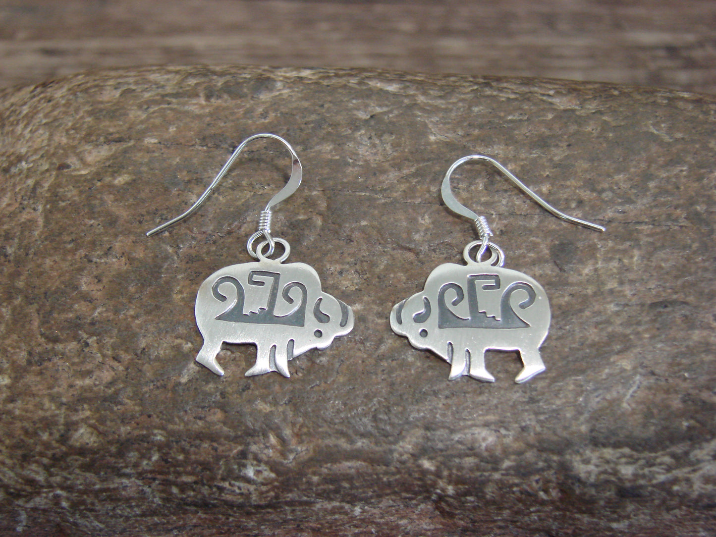 Native American Sterling Silver Buffalo Dangle Earrings by Gene