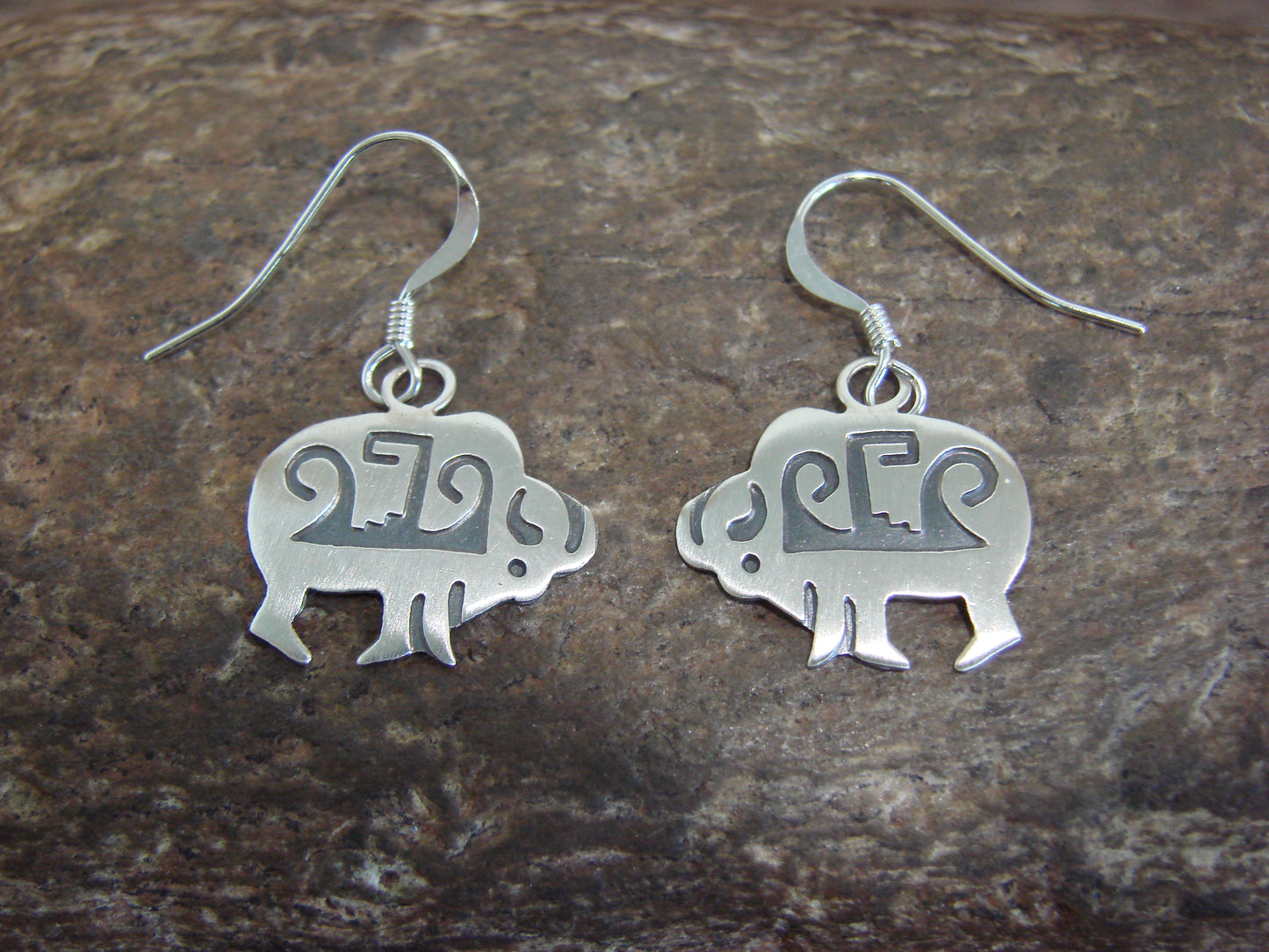 Native American Sterling Silver Buffalo Dangle Earrings by Gene