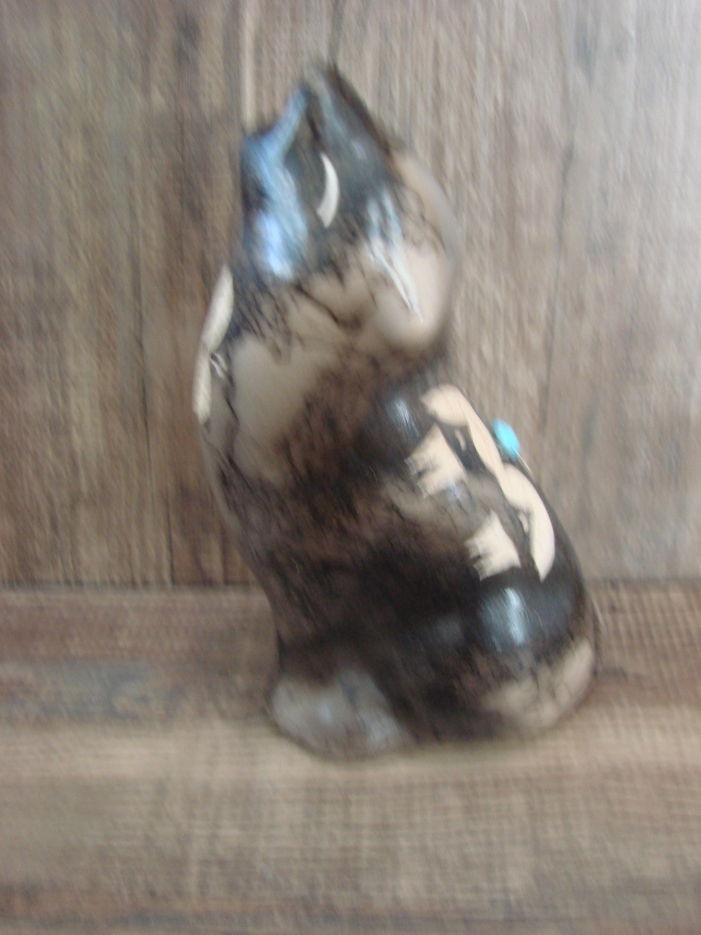 Navajo Pottery Horse Hair Howling Wolf Sculpture by Vail