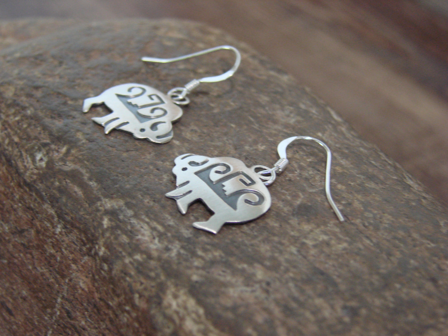 Native American Sterling Silver Buffalo Dangle Earrings by Gene