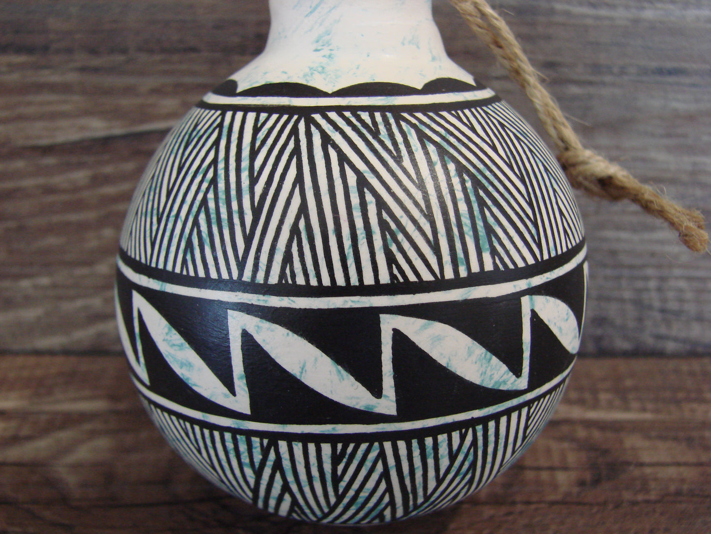 Native American Acoma Indian Hand Painted Fine Line Ornament by T. Sal