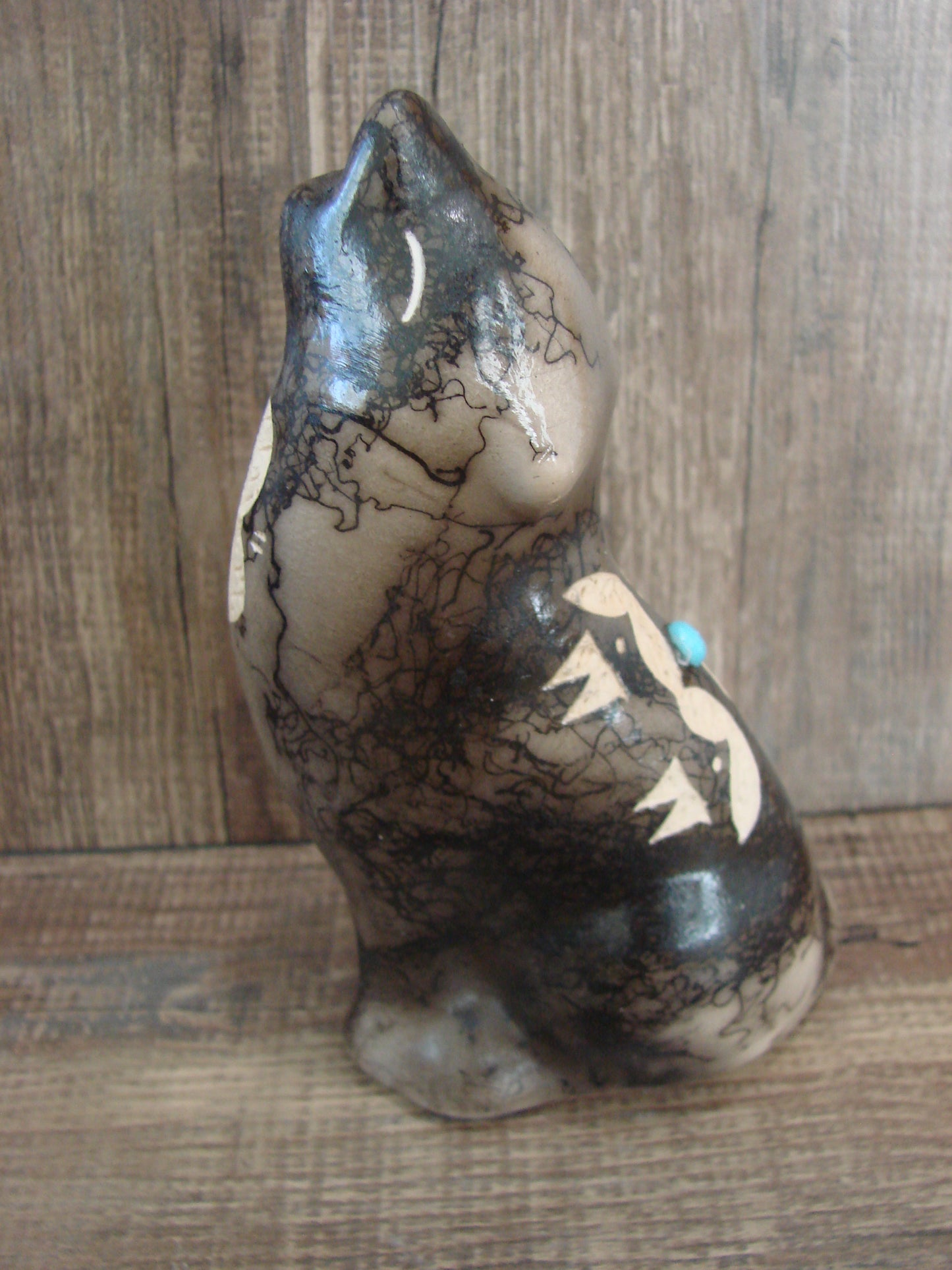 Navajo Pottery Horse Hair Howling Wolf Sculpture by Vail