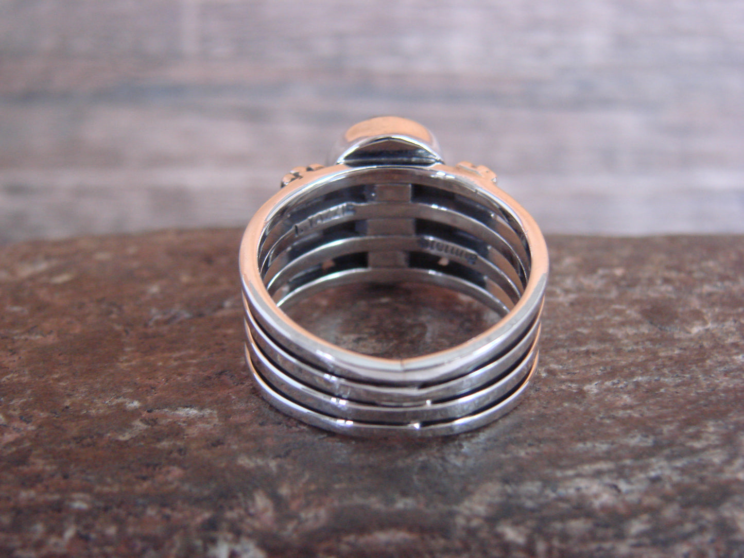 Native American Sterling Silver & Turquoise Ring Signed Yazzie - Size 9