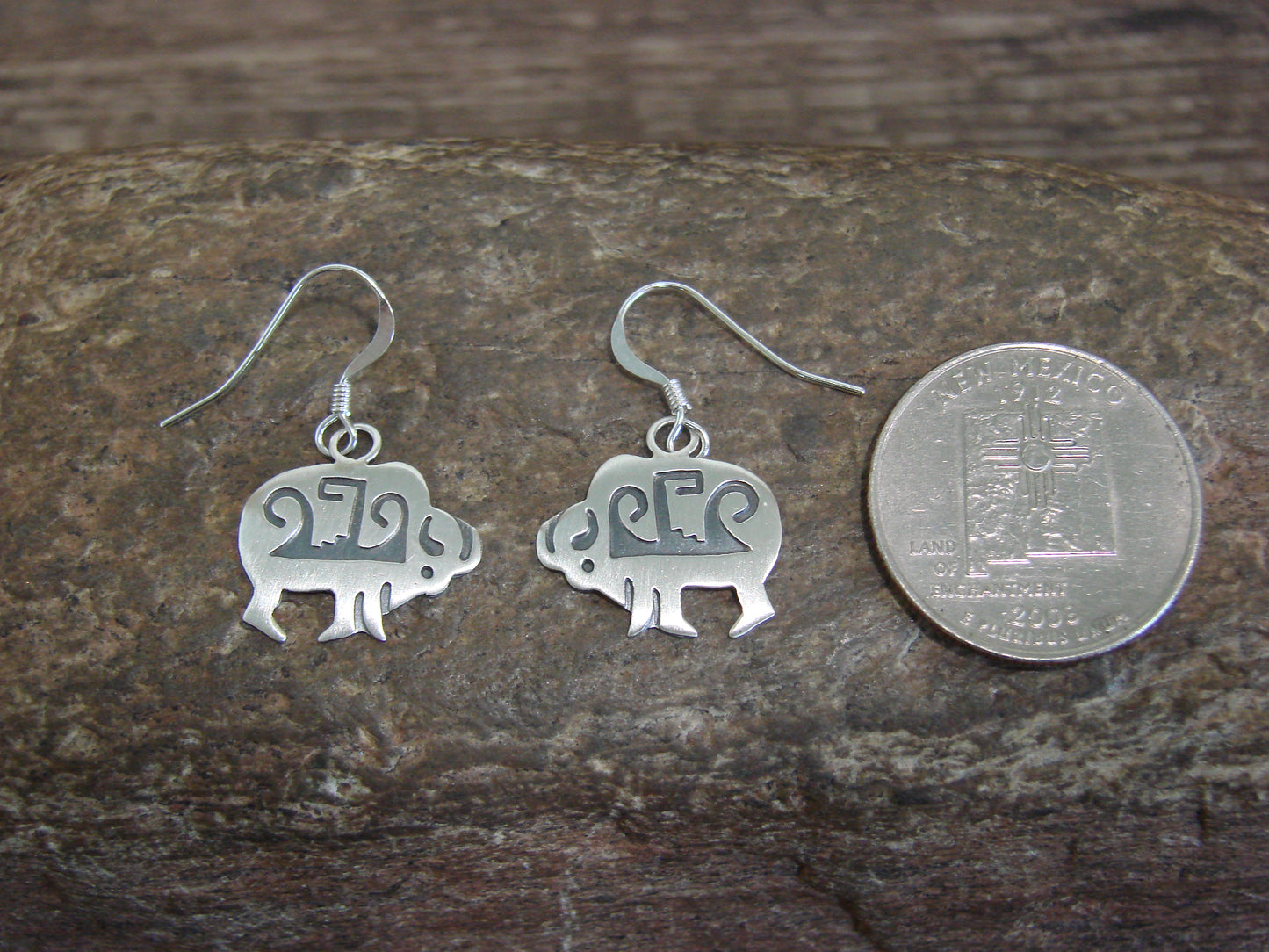 Native American Sterling Silver Buffalo Dangle Earrings by Gene