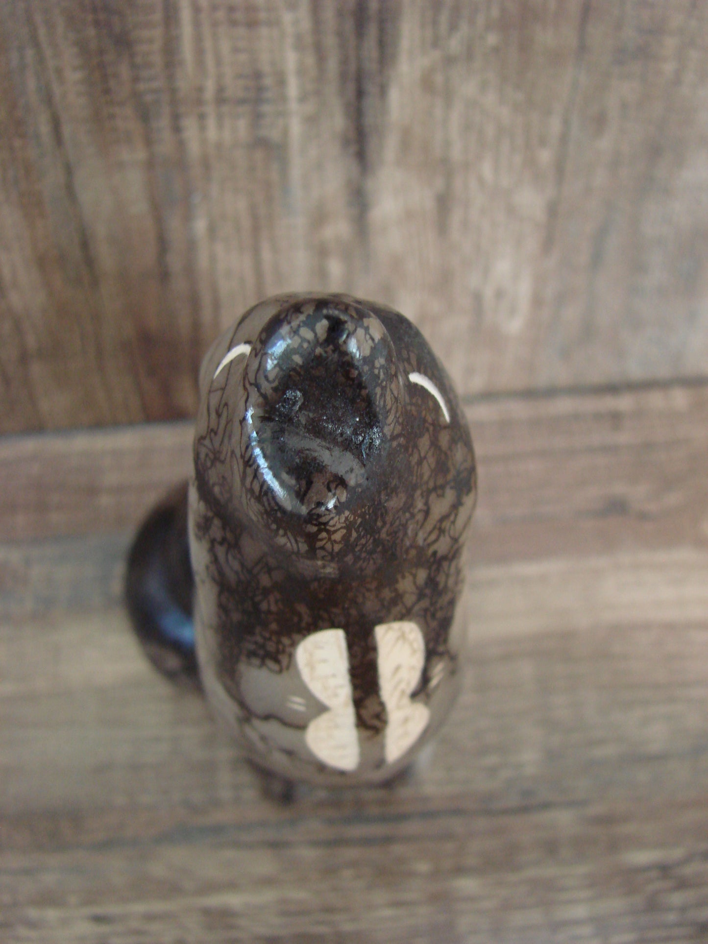 Navajo Pottery Horse Hair Howling Wolf Sculpture by Vail