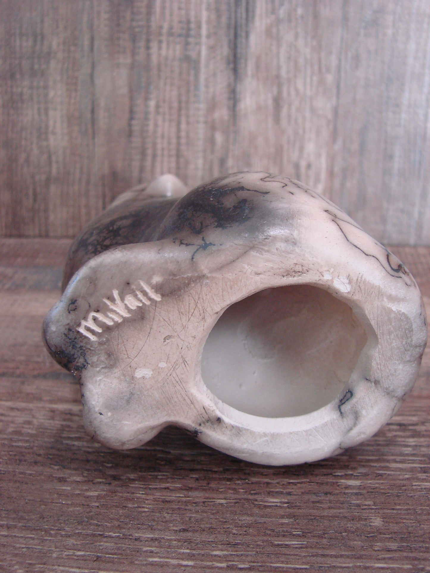 Navajo Pottery Horse Hair Howling Wolf Sculpture by Vail
