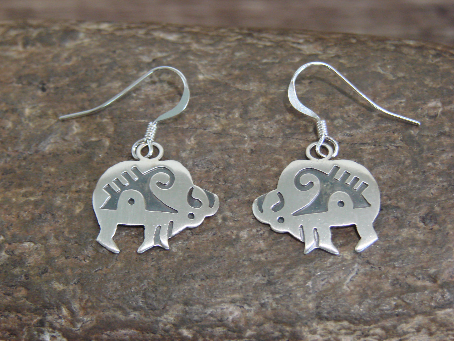 Native American Sterling Silver Buffalo Dangle Earrings by Gene