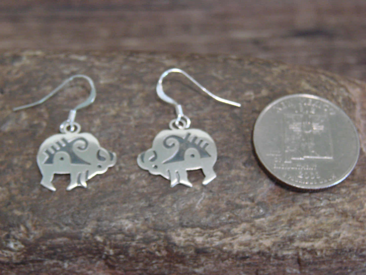 Native American Sterling Silver Buffalo Dangle Earrings by Gene