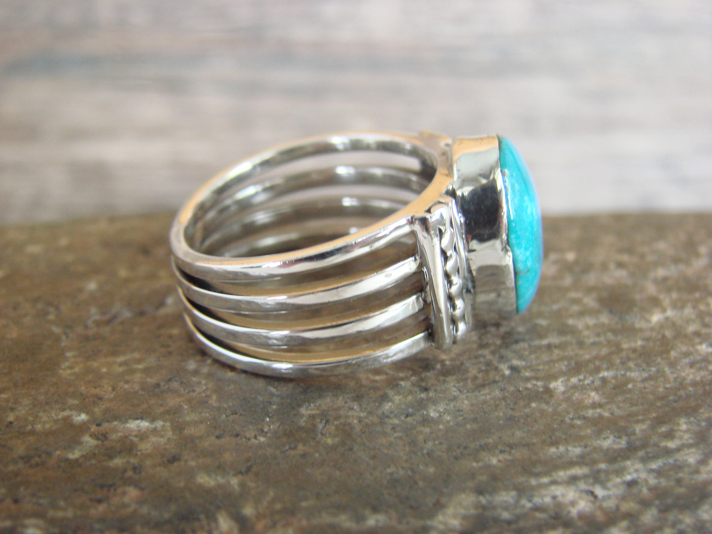 Native American Sterling Silver & Turquoise Ring Signed Yazzie - Size 9