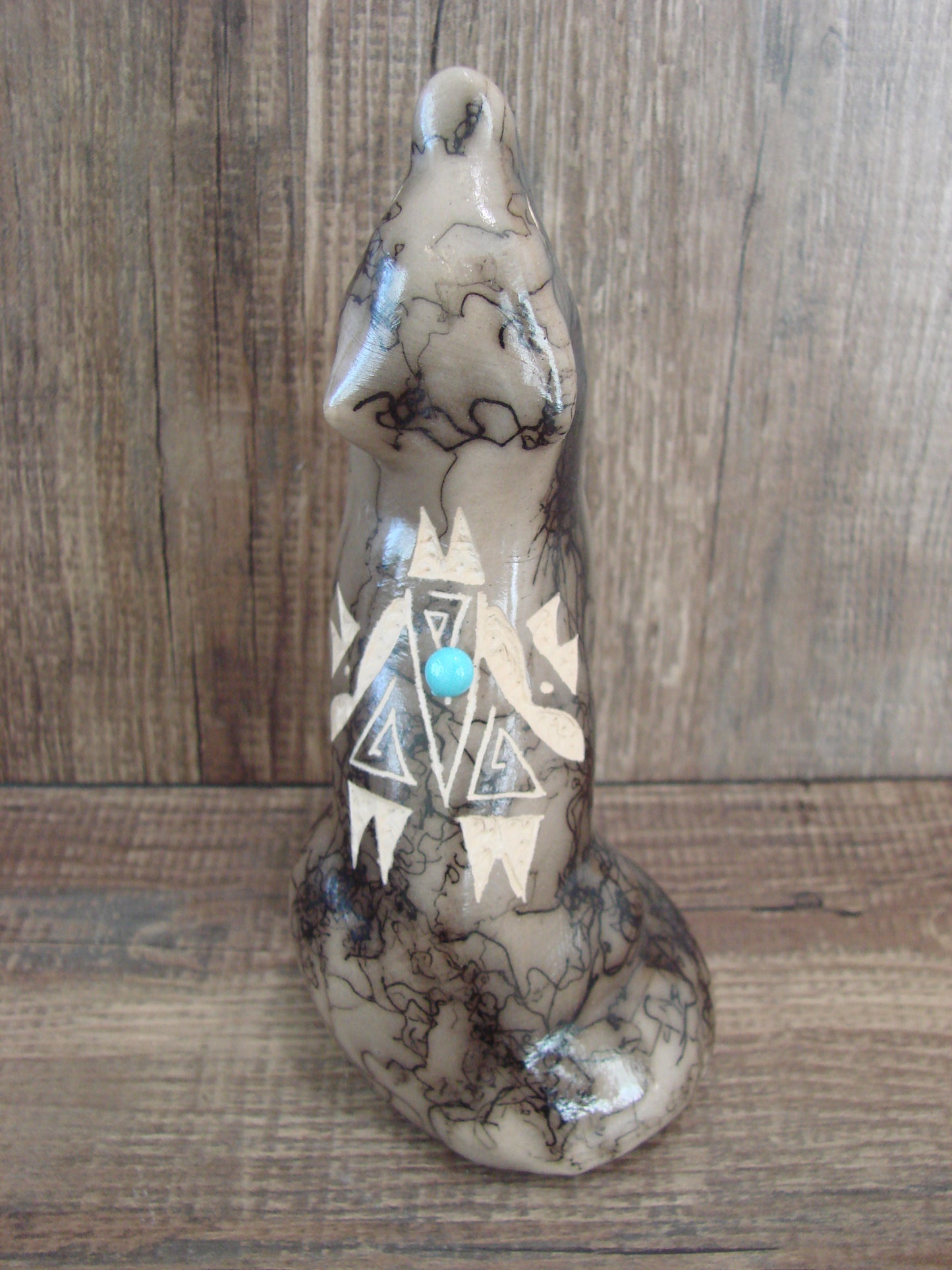 Navajo Pottery Horse Hair Howling Wolf Sculpture by Vail