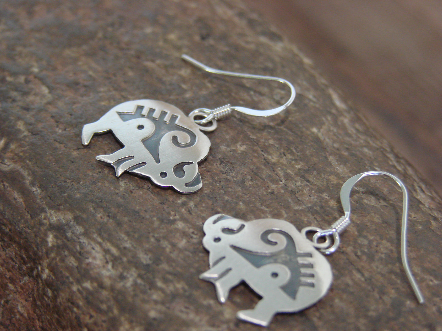 Native American Sterling Silver Buffalo Dangle Earrings by Gene