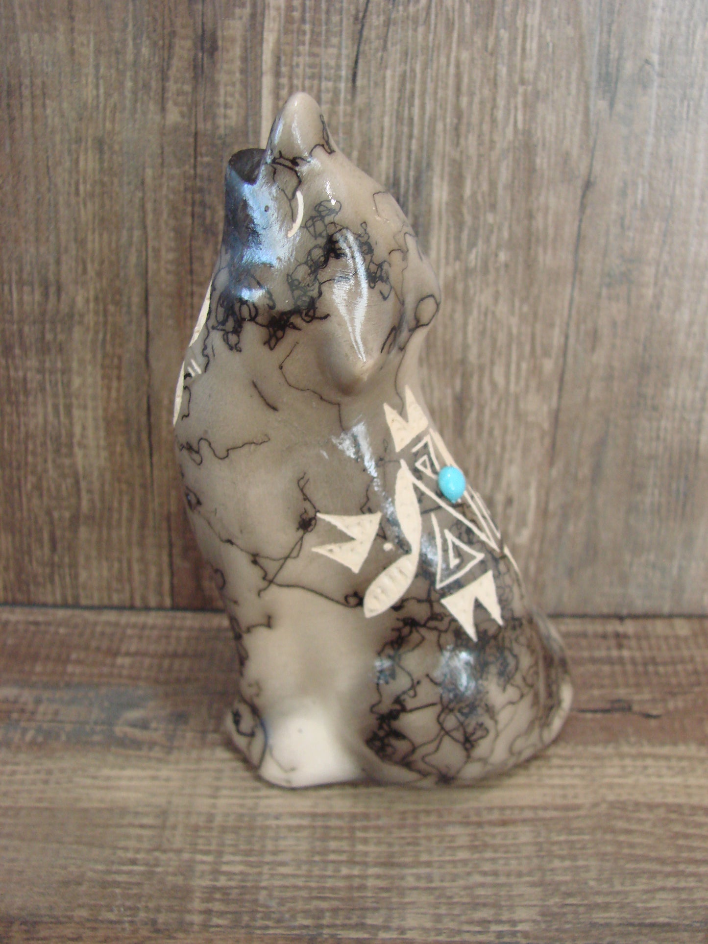 Navajo Pottery Horse Hair Howling Wolf Sculpture by Vail