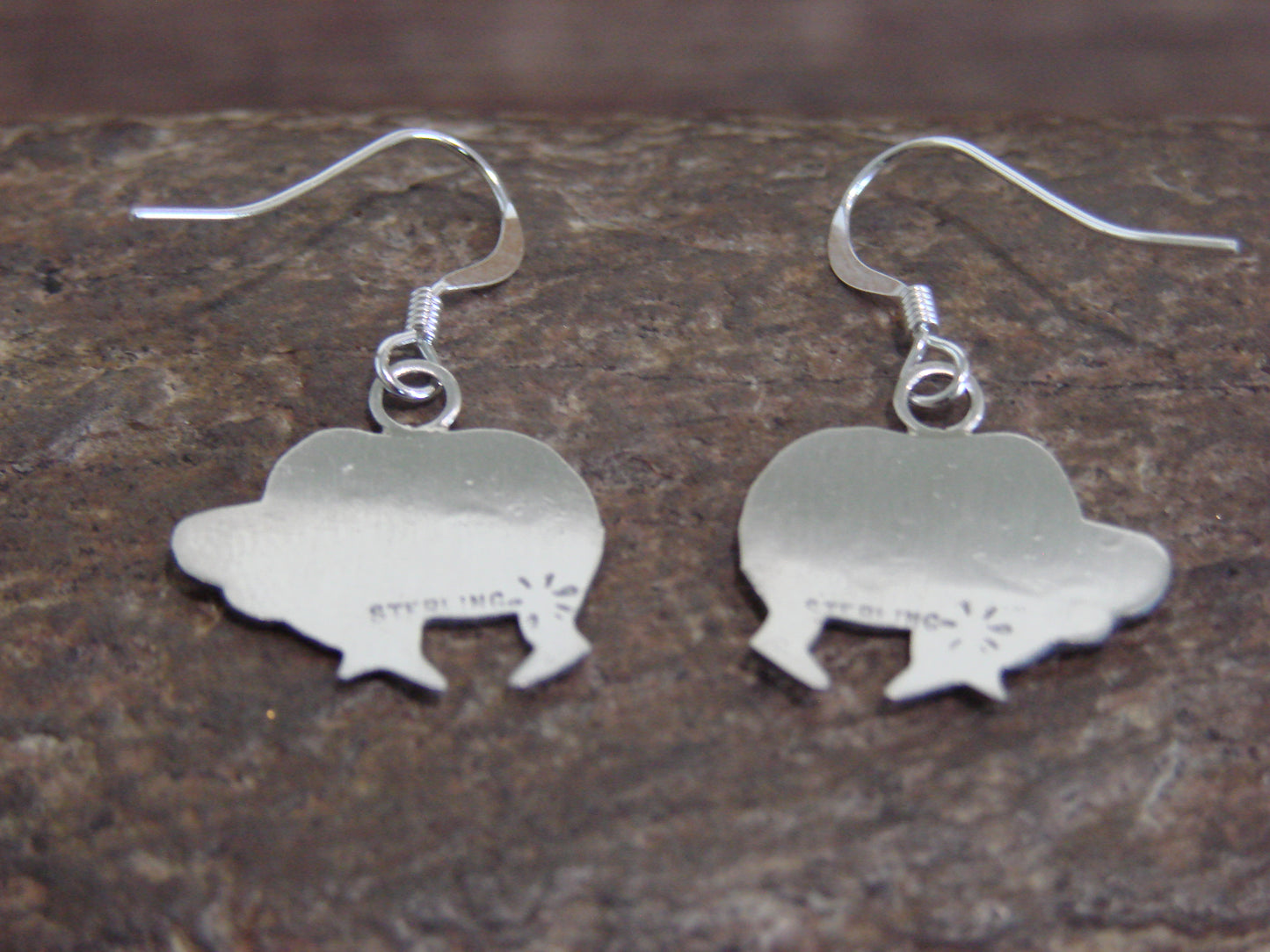 Native American Sterling Silver Buffalo Dangle Earrings by Gene