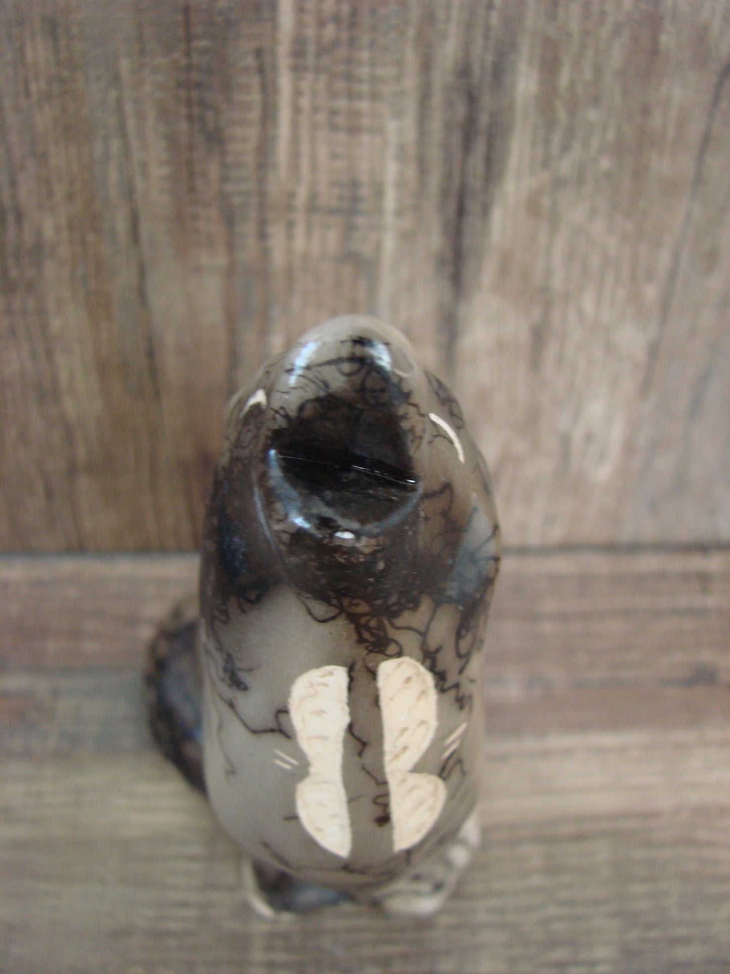 Navajo Pottery Horse Hair Howling Wolf Sculpture by Vail