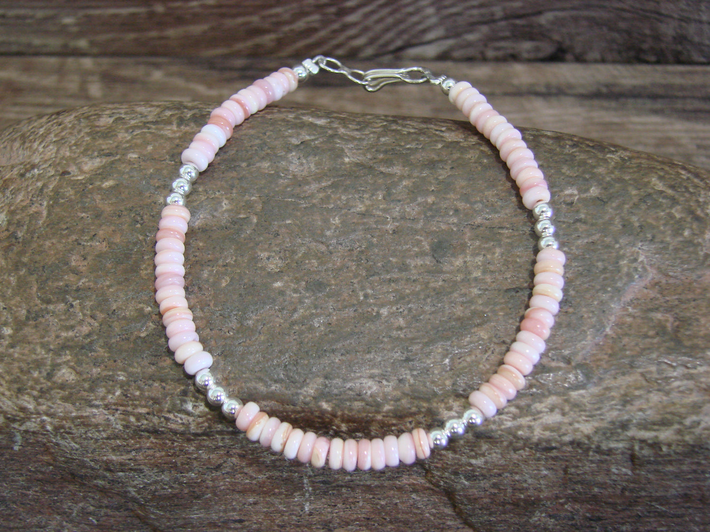 Native American Sterling Silver & Pink Conch Bracelet by Joe