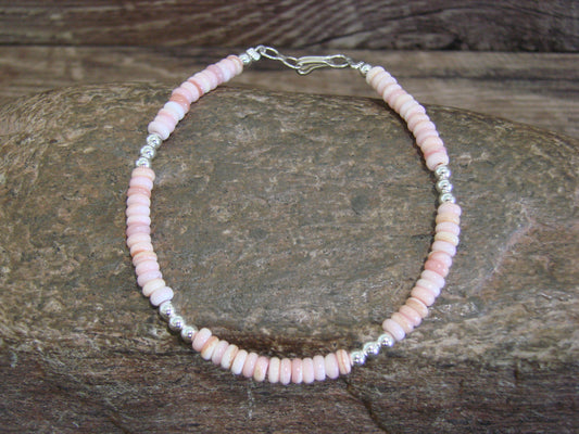 Native American Sterling Silver & Pink Conch Bracelet by Joe