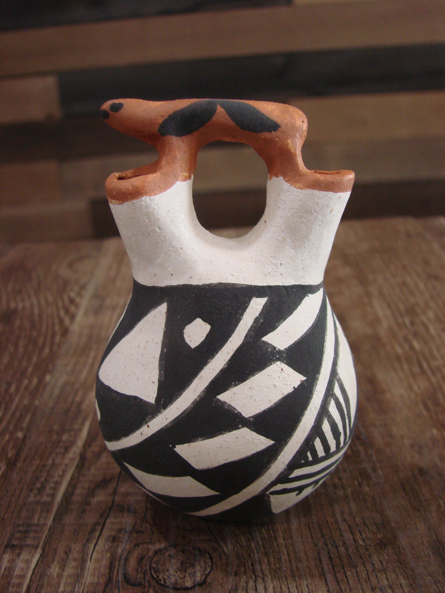 Small Native American Acoma Hand Painted Clay Wedding Vase by Leno