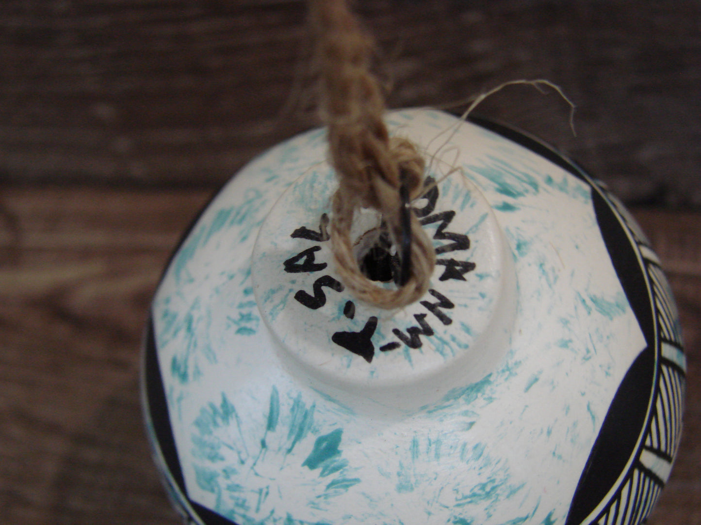 Native American Acoma Indian Hand Painted Fine Line Ornament by T. Sal