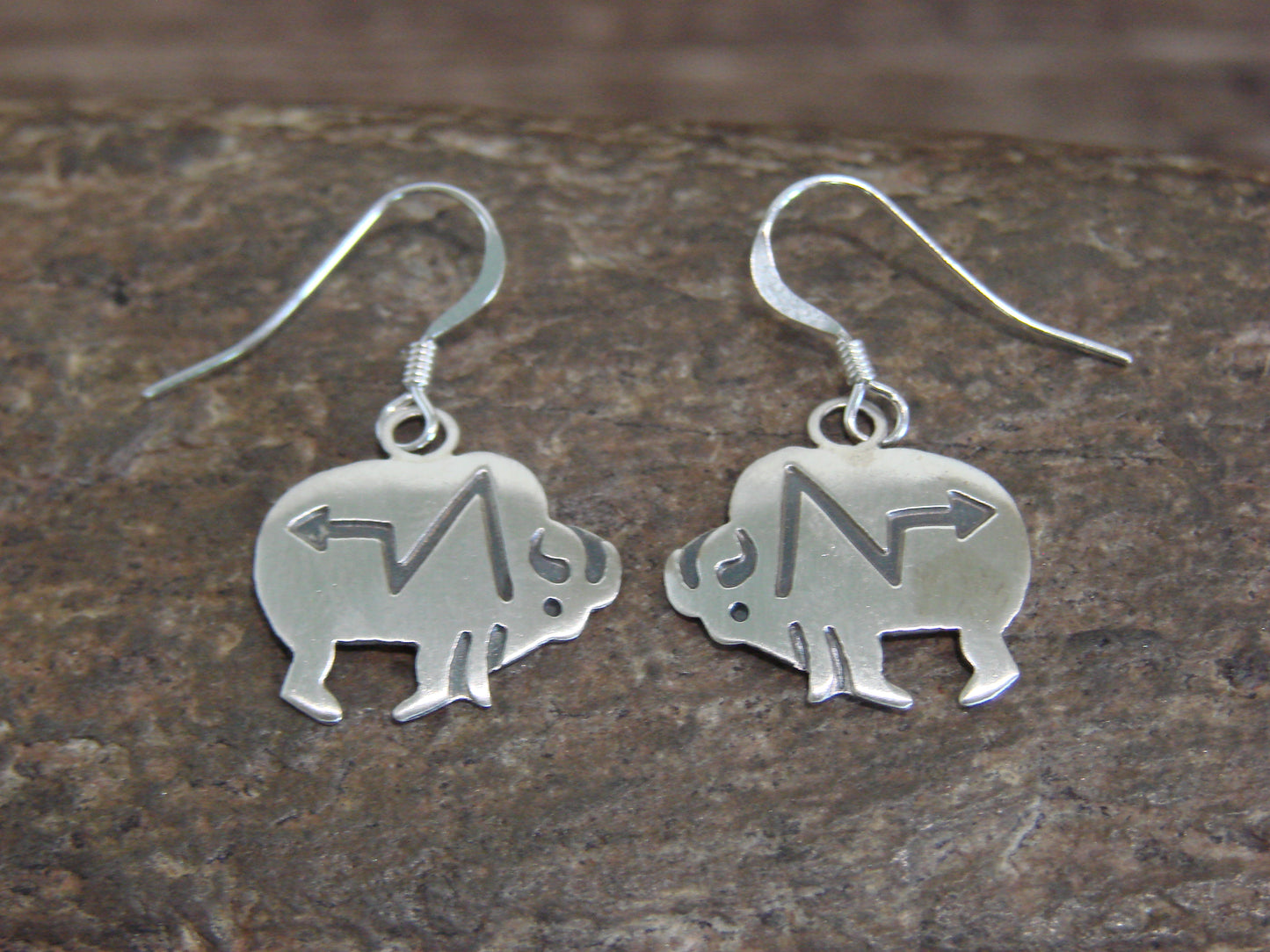 Native American Sterling Silver Buffalo Dangle Earrings by Gene