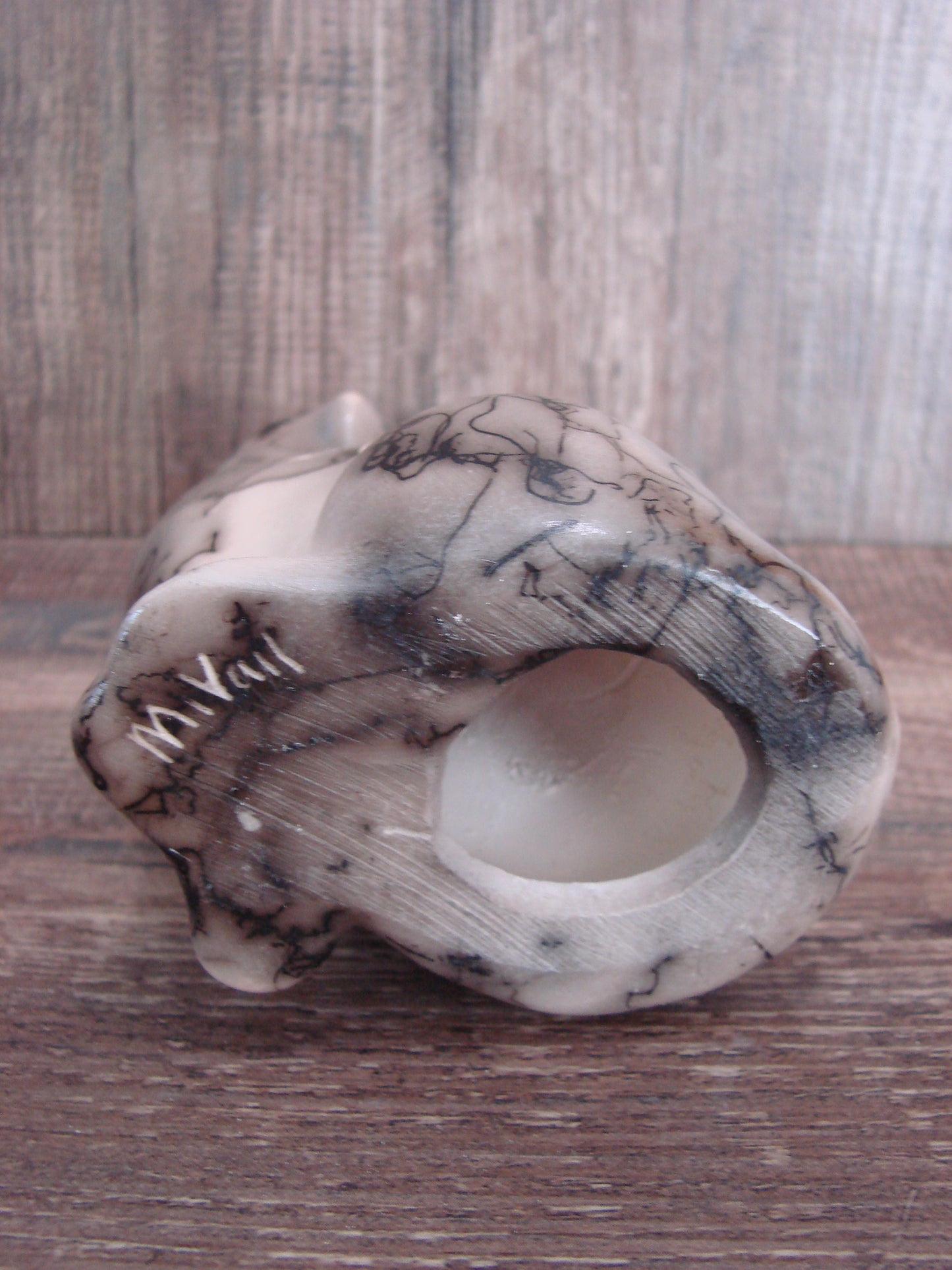 Navajo Pottery Horse Hair Howling Wolf Sculpture by Vail