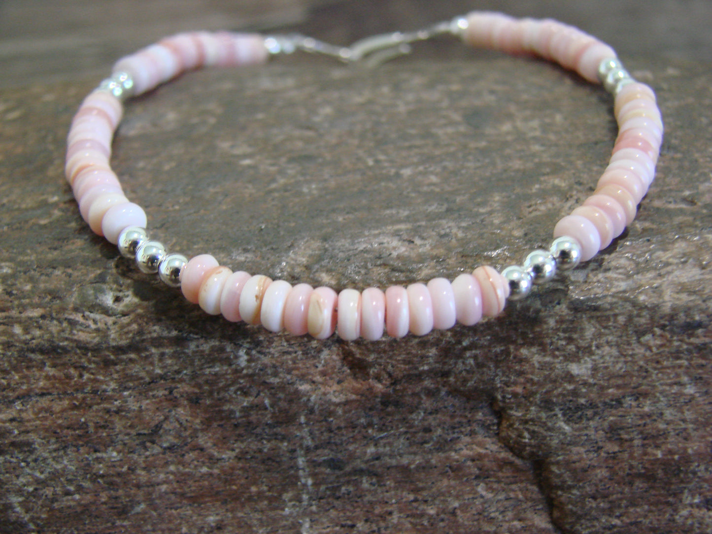 Native American Sterling Silver & Pink Conch Bracelet by Joe