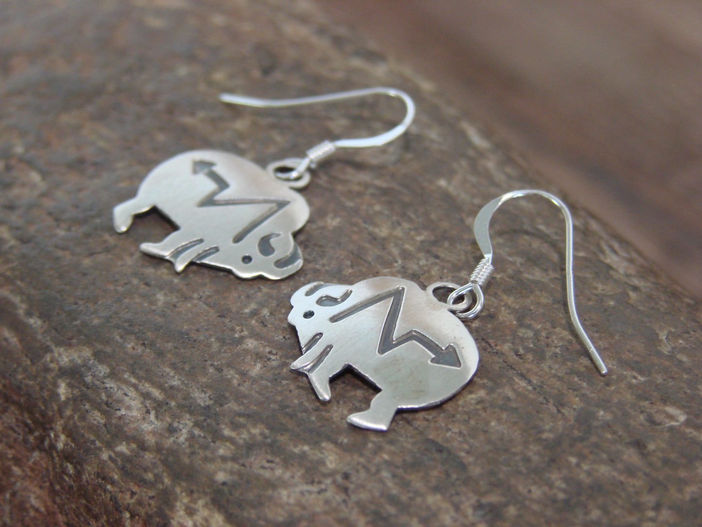 Native American Sterling Silver Buffalo Dangle Earrings by Gene