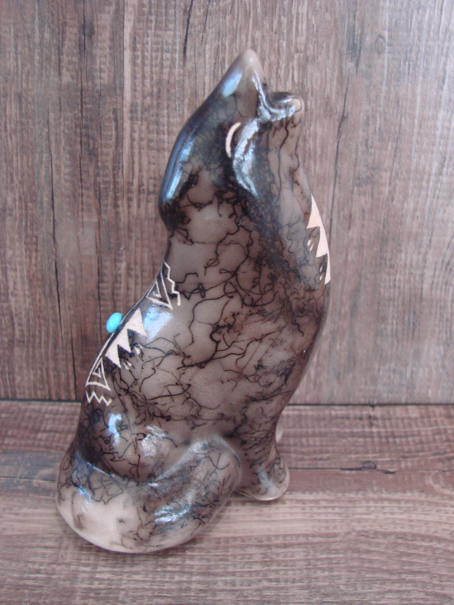 Navajo Pottery Horse Hair Howling Wolf Sculpture by Vail