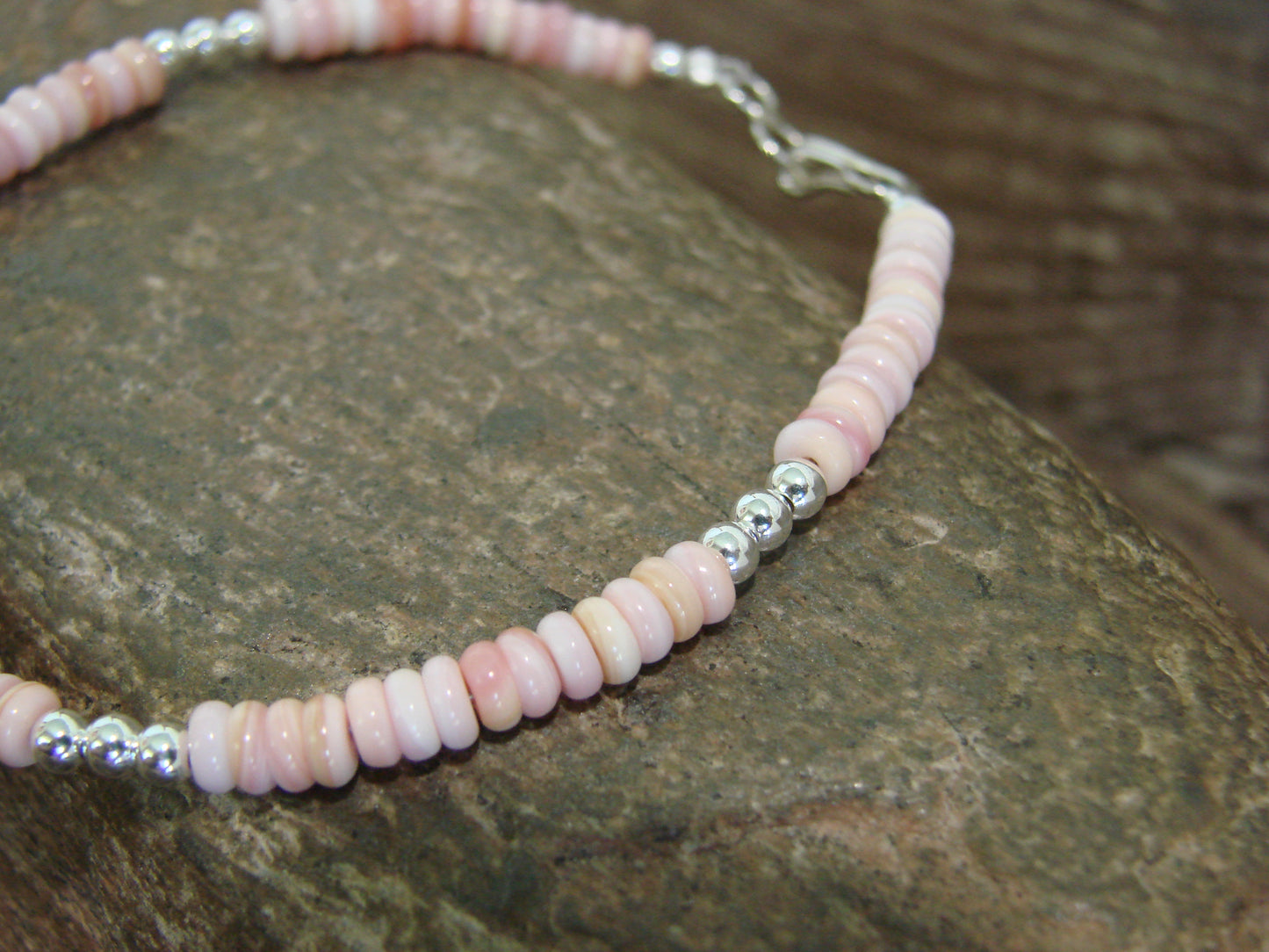 Native American Sterling Silver & Pink Conch Bracelet by Joe