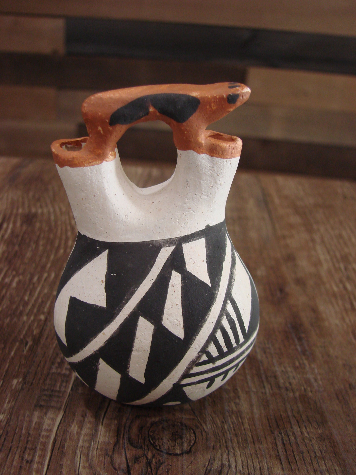 Small Native American Acoma Hand Painted Clay Wedding Vase by Leno