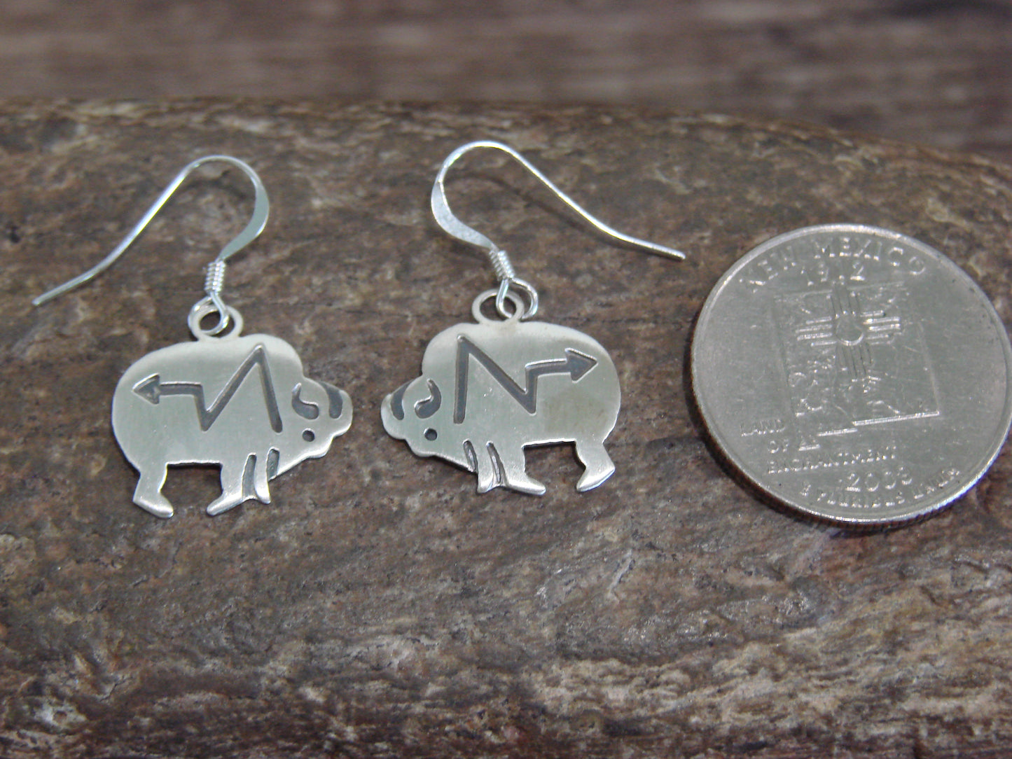 Native American Sterling Silver Buffalo Dangle Earrings by Gene