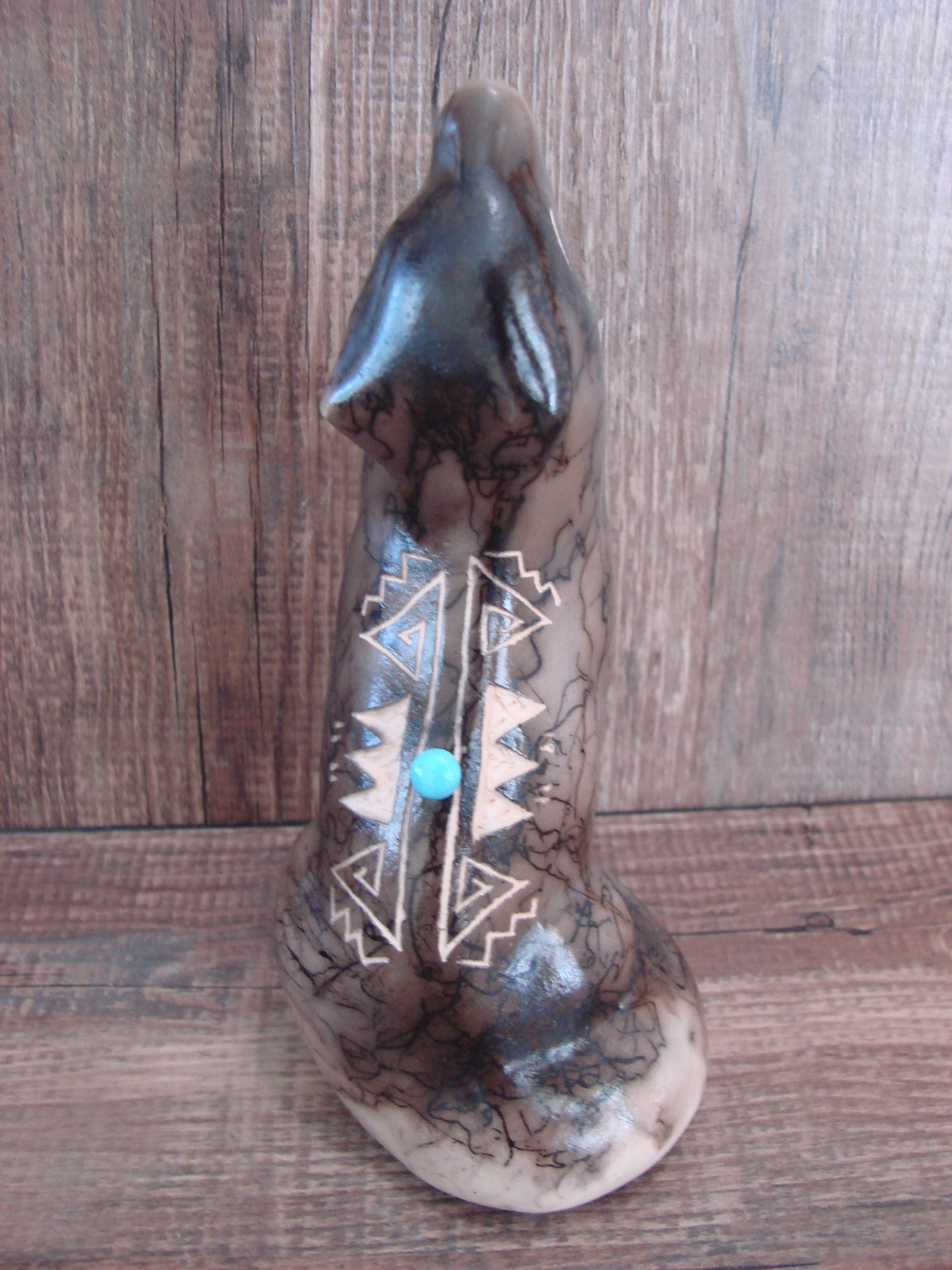 Navajo Pottery Horse Hair Howling Wolf Sculpture by Vail