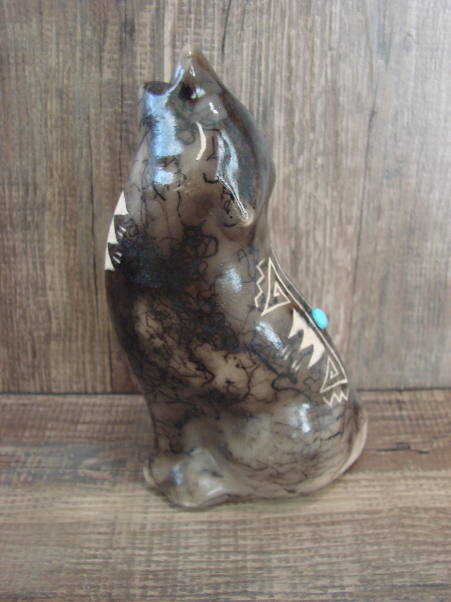 Navajo Pottery Horse Hair Howling Wolf Sculpture by Vail