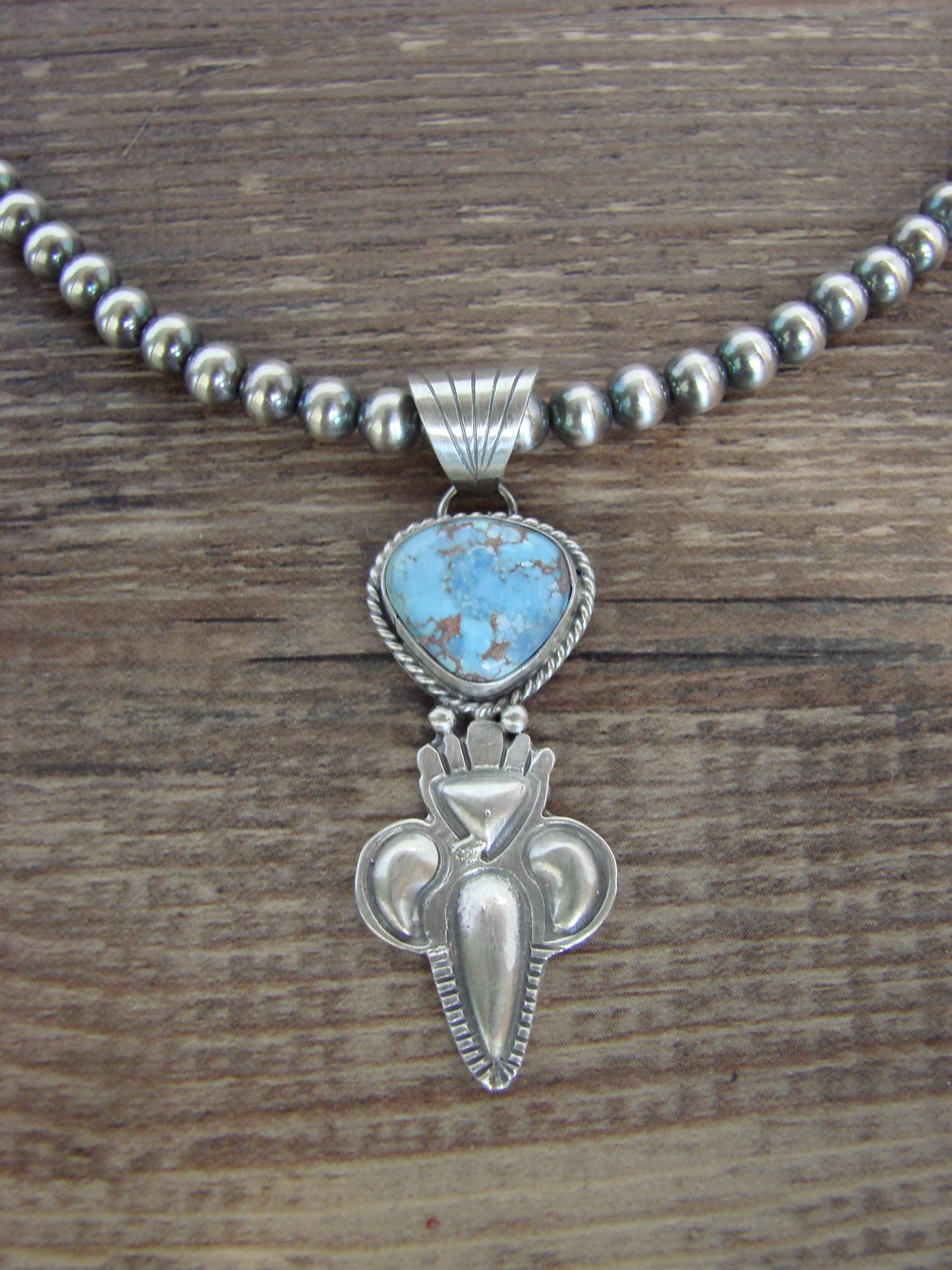 Native American 16" Sterling Silver & Turquoise Navajo Pearl Necklace by McCarthy