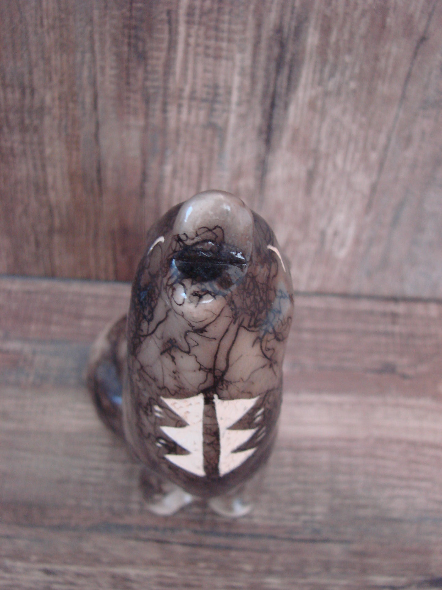 Navajo Pottery Horse Hair Howling Wolf Sculpture by Vail