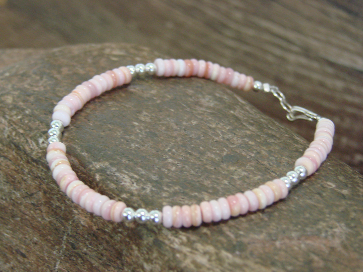 Native American Sterling Silver & Pink Conch Bracelet by Joe