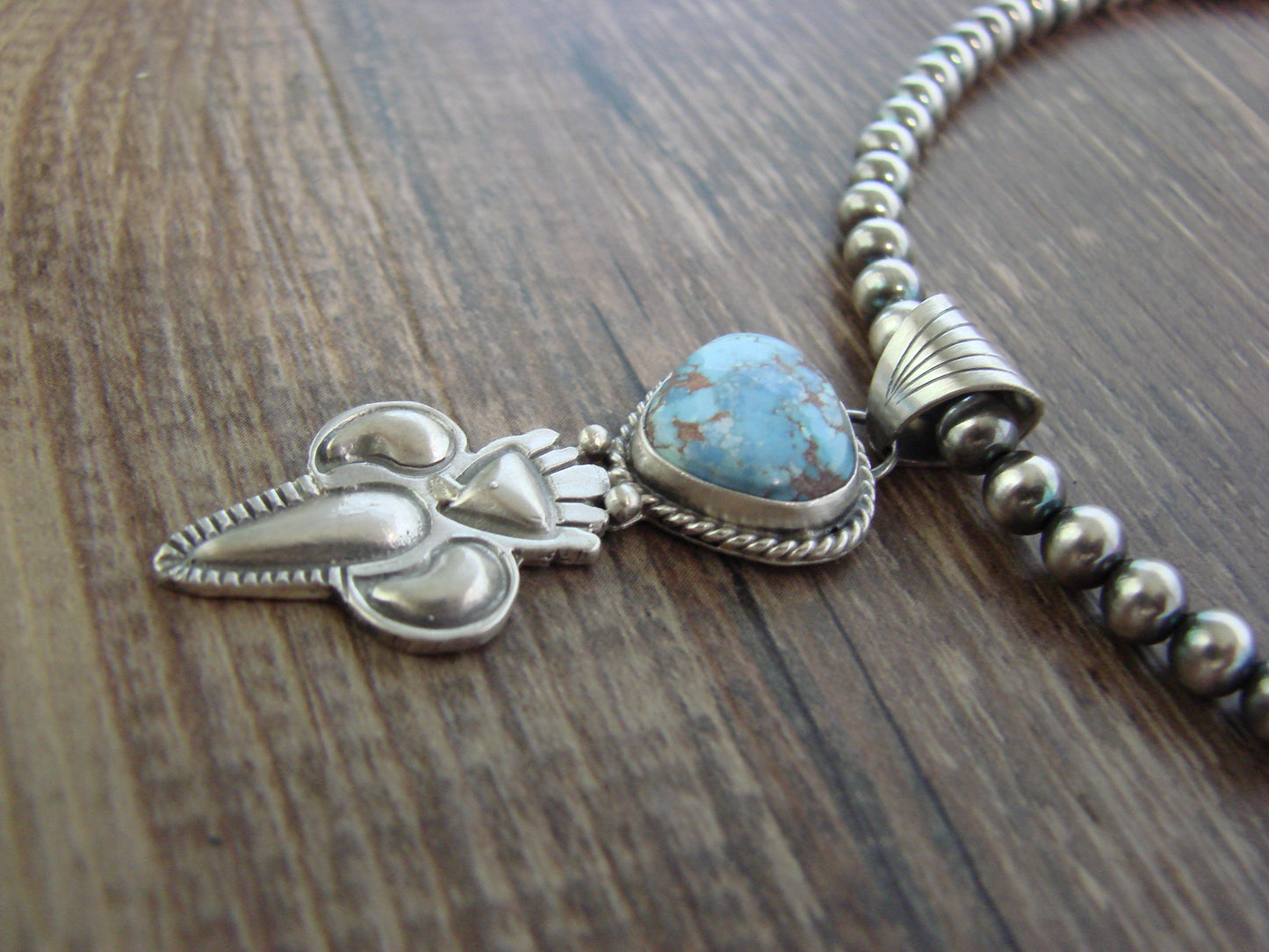 Native American 16" Sterling Silver & Turquoise Navajo Pearl Necklace by McCarthy