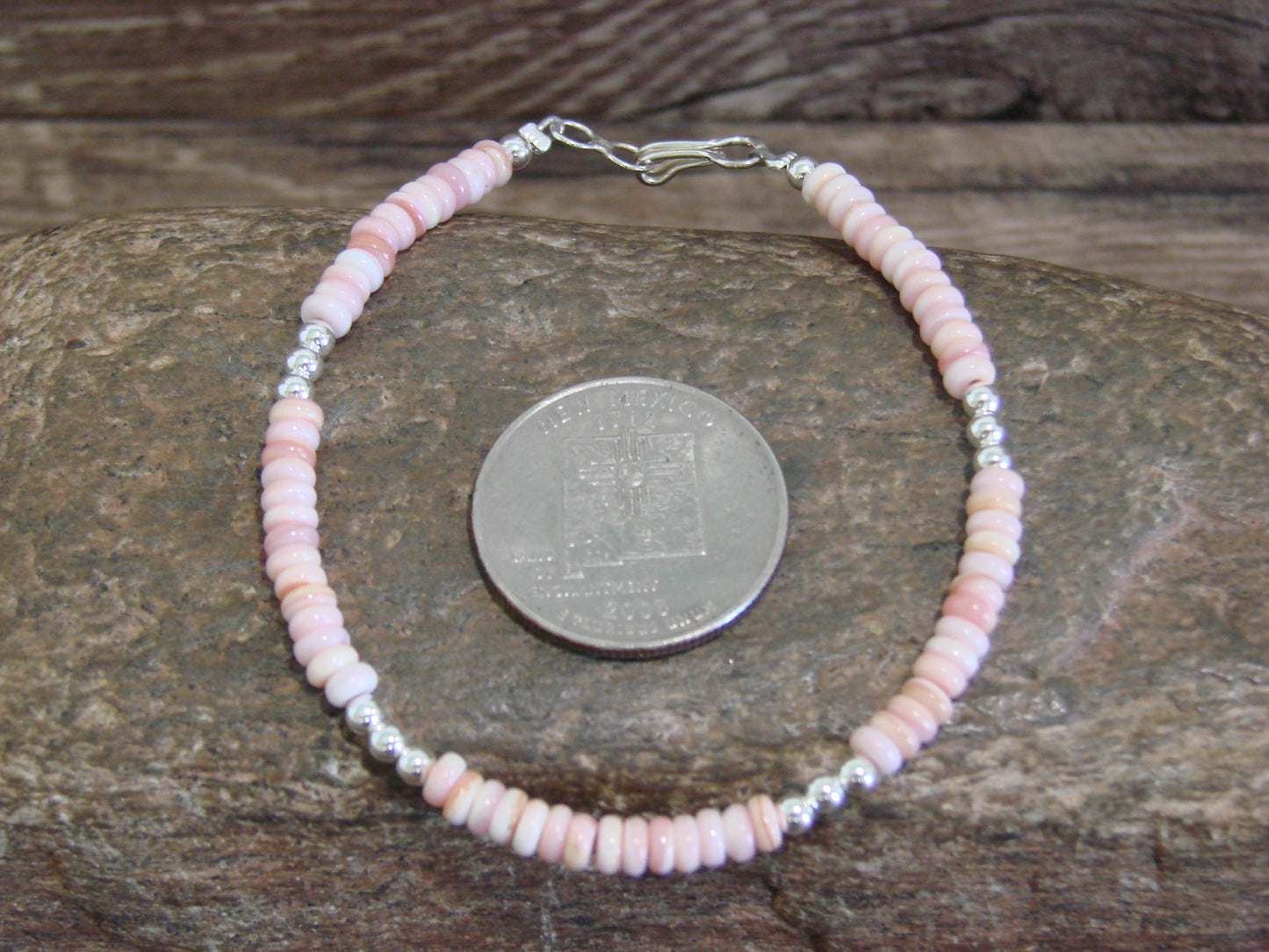 Native American Sterling Silver & Pink Conch Bracelet by Joe