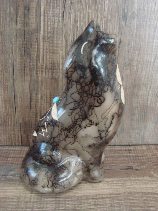 Navajo Pottery Horse Hair Howling Wolf Sculpture by Vail