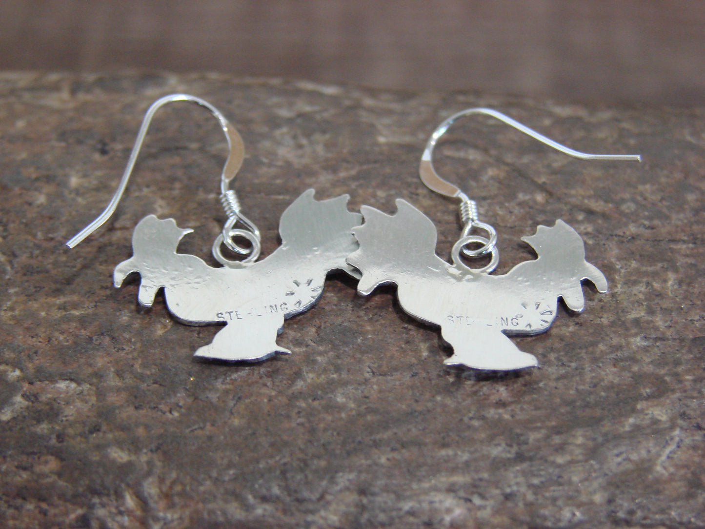 Native American Sterling Silver Rooster Dangle Earrings by Gene