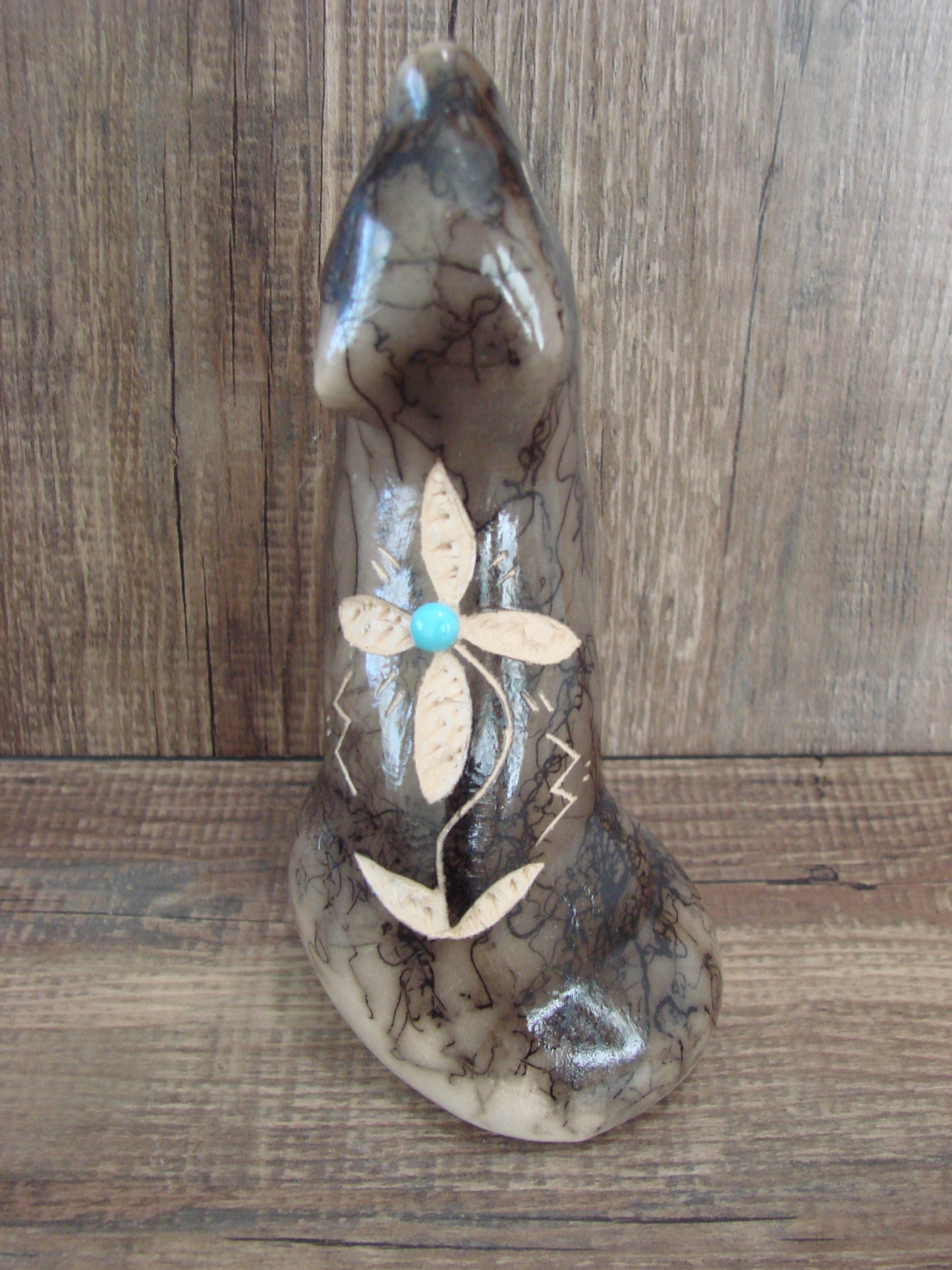 Navajo Pottery Horse Hair Howling Wolf Sculpture by Vail