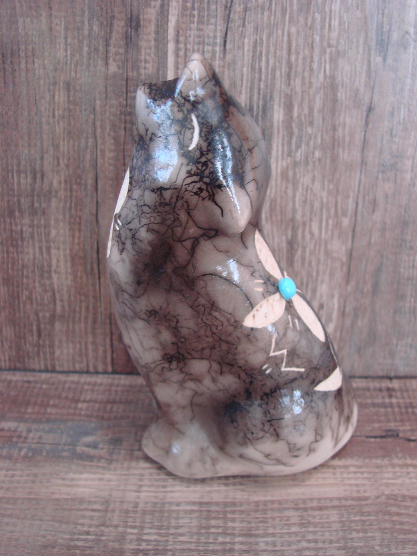 Navajo Pottery Horse Hair Howling Wolf Sculpture by Vail