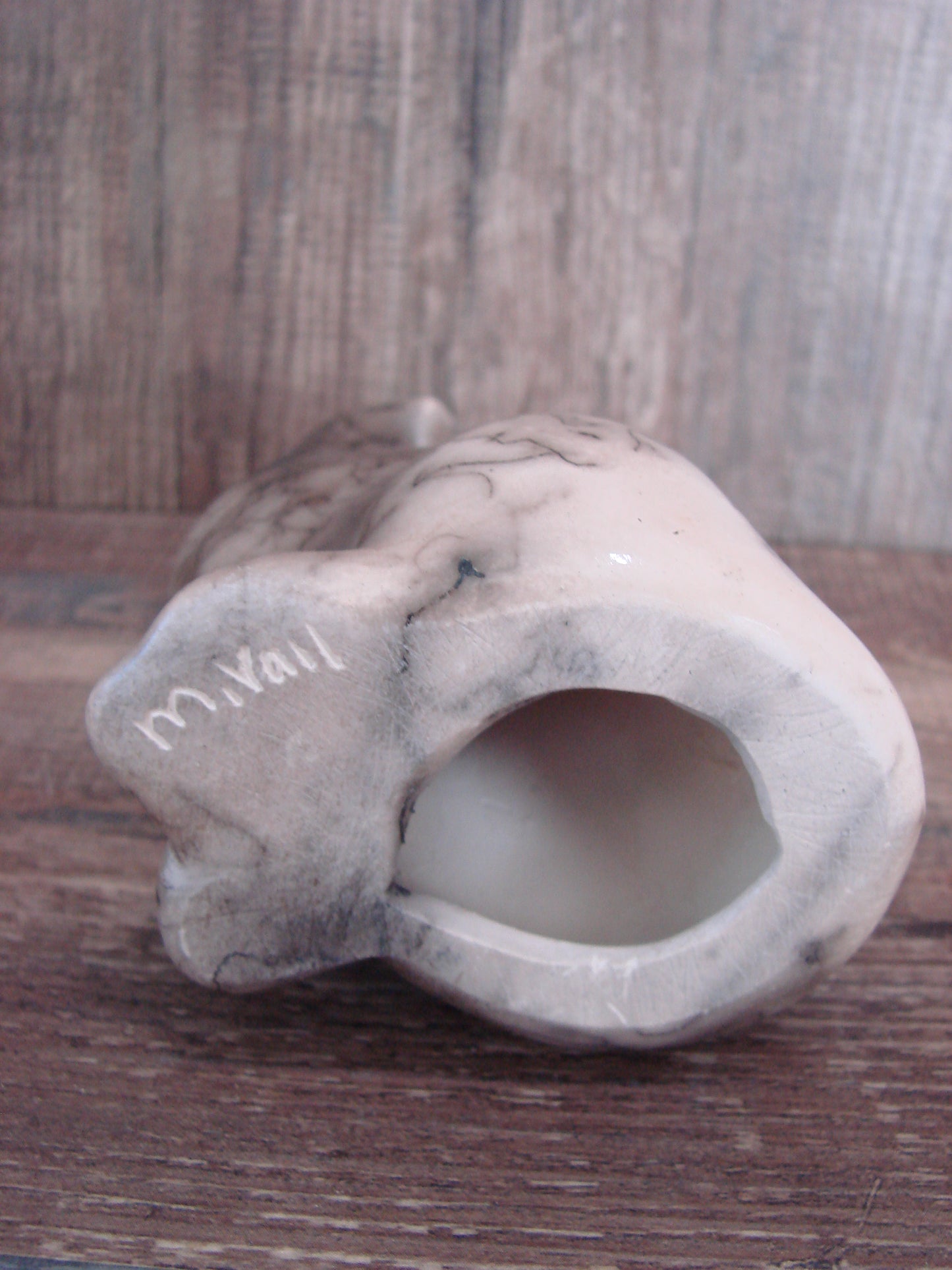 Navajo Pottery Horse Hair Howling Wolf Sculpture by Vail