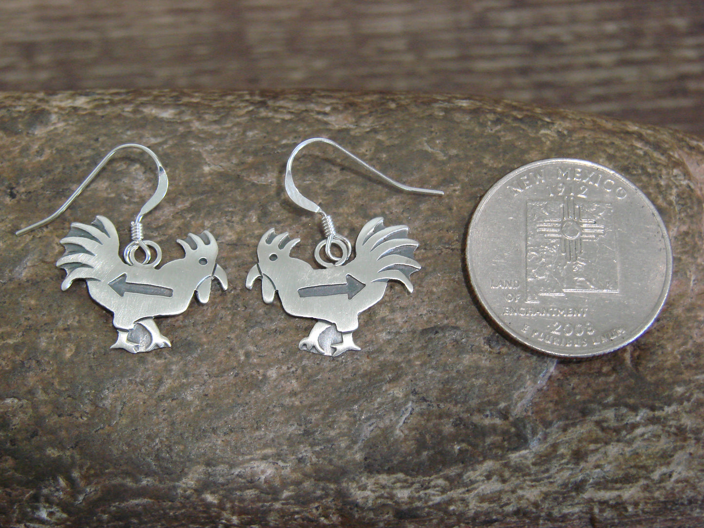 Native American Sterling Silver Rooster Dangle Earrings by Gene